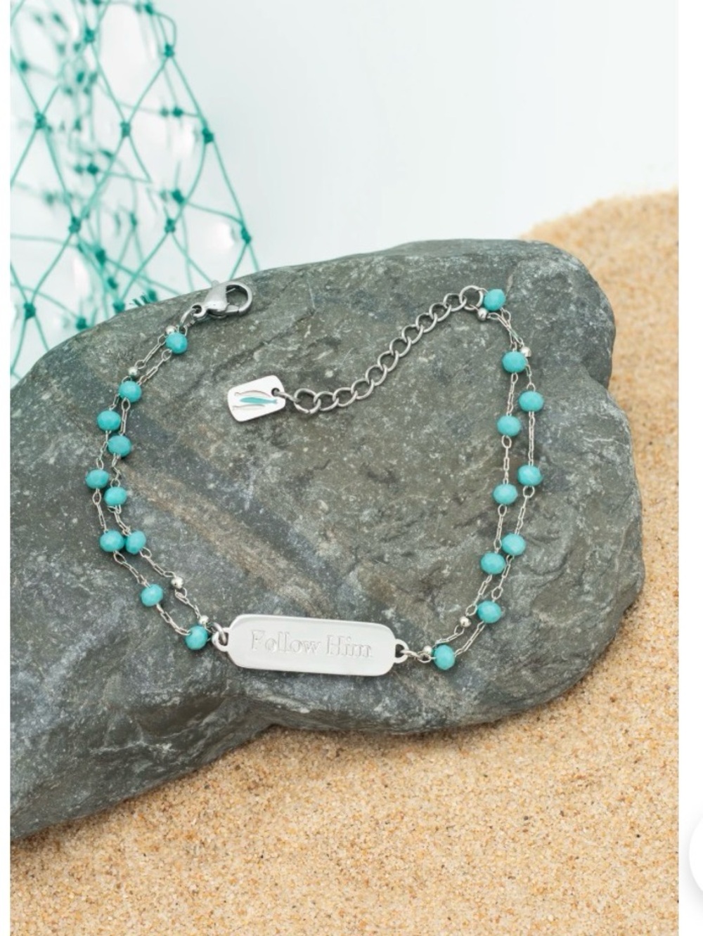 follow him Turquoise Bead Silver Bracelet